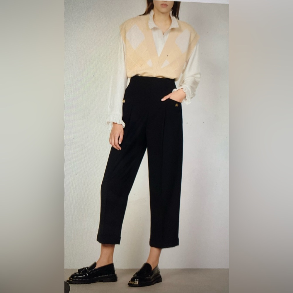 Sandro Paris Wool Blend Cropped Wide Leg Pants